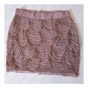 ASOS | Mauve Mini Skirt with Gold Beading, Size 6